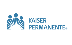 The logo of Kaiser Permanente features three stylized human figures above a sunburst design on the left, with the text "Kaiser Permanente" in blue on the right, symbolizing their commitment to guiding health and wellness like a career coach guides personal development.